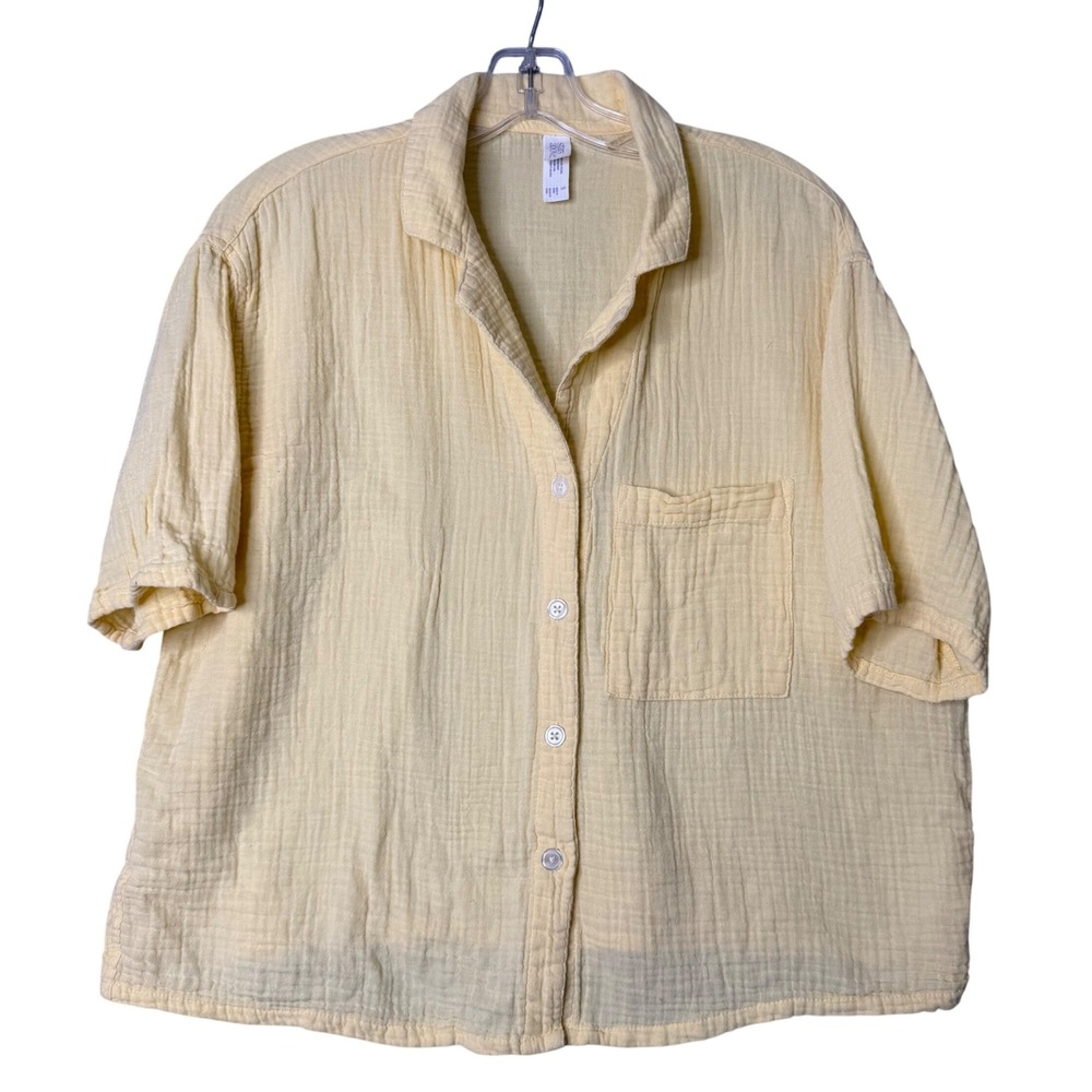 Stars Above Cotton Gauze‎ Button Front Top Womens S Yellow Boxy Breathable
